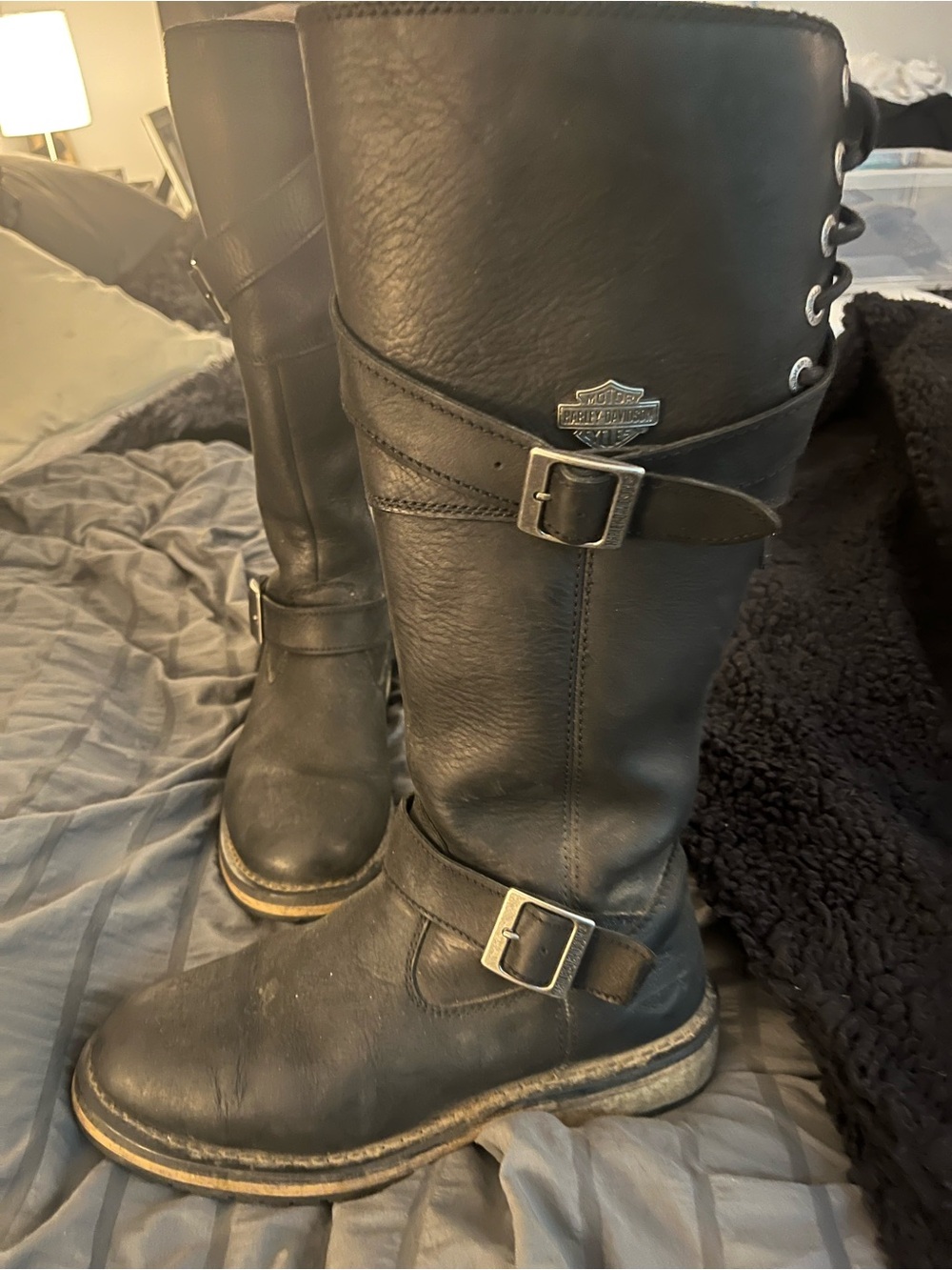Harley-Davidson Black Leather Combat Moto Boots